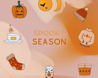 Cute Halloween Digital Stickers (digital stickers for Goodnotes, digital journaling stickers, print your own stickers, kawaii)