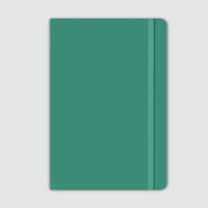 May include: A teal green notebook with a sewn binding and a ribbon bookmark.