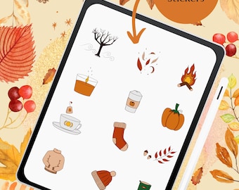Autumn Digital Stickers (pre cropped PNG stickers for Goodnotes, digital bullet journalling stickers,  download print at home)