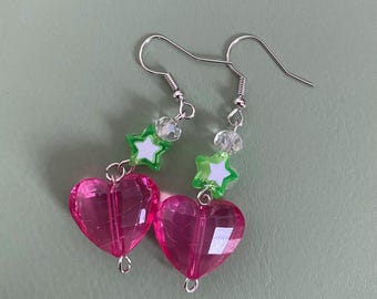 Heart Earrings || Rasberry and Lime || Sweetie Earrings