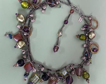 Vintage TRESKA Statement Necklace: Multi Strand Art Glass Chime Charms 1990s Boho Wearable Art