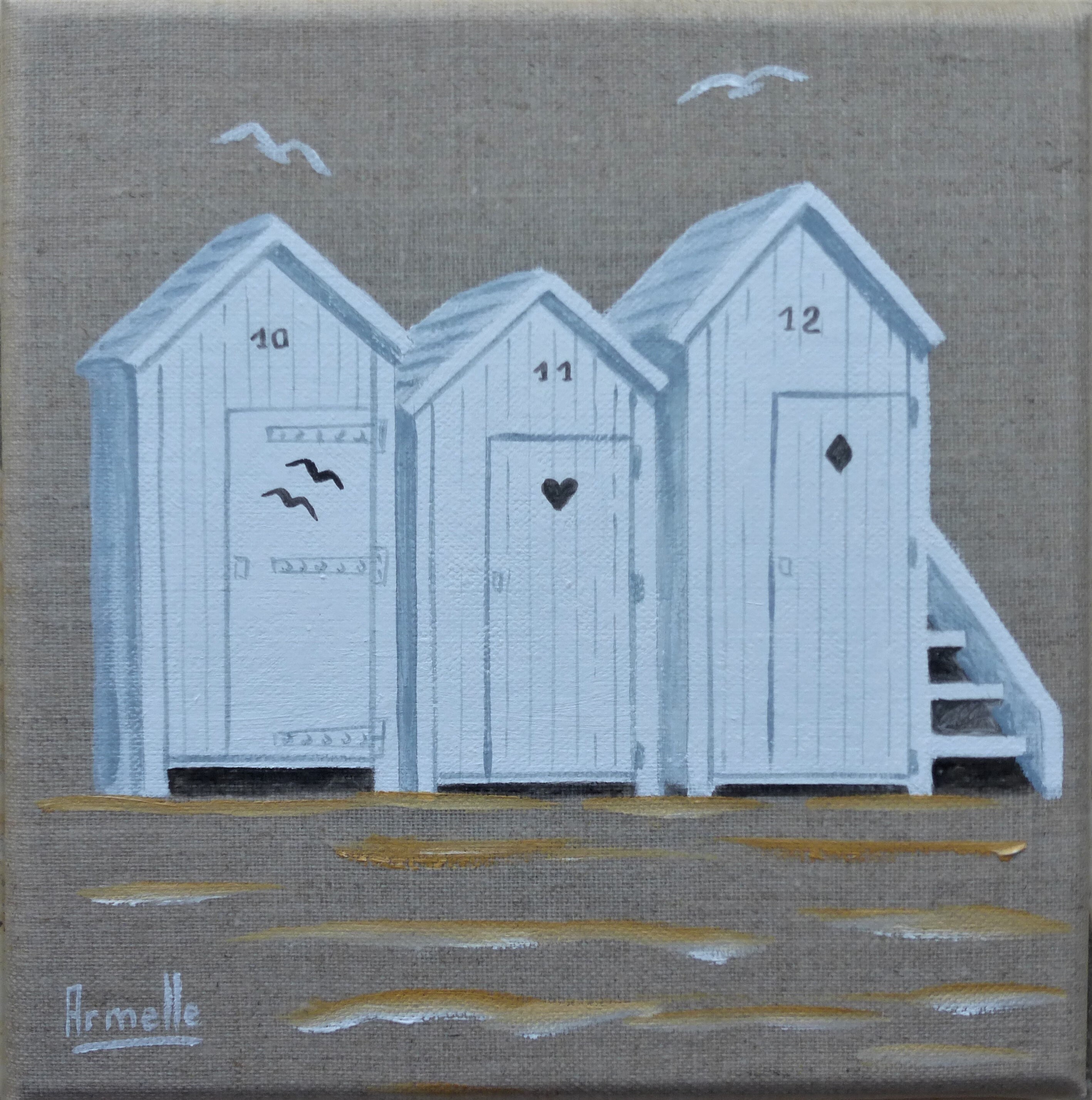 Tableau Décoratif Cabines De Plage 70x100cm - Cadre MDF, Impression Encre - Style Moderne, Multicolore
