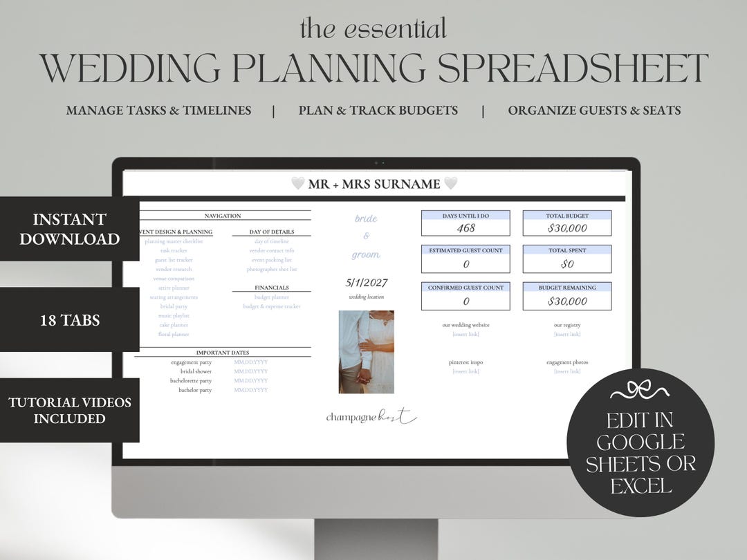 Wedding Planning Spreadsheet Template | Google Sheets Planner ...