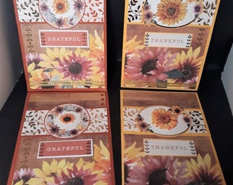 Sunflowers Fall Handmade Large Greeting Card Set, Sunflowers Luxury Fall Greeting Card Set, A9 Fall Sunflower Blank Greeting Card Set