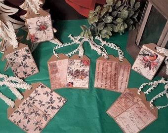 Vintage Christmas Gift Tags, Vintage Kraft Paper Christmas Gift Tags, Vintage Christmas Junk Journal Tag, Victorian Christmas Journal Tags,