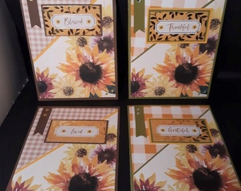 Sunflowers Fall Handmade Greeting Card Set, Sunflowers Autumn Fall Greeting Card Set, Thanksgiving Sunflower Blank Greeting Card Set