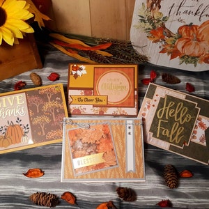Give Thanks Happy Fall Blessed Cozy Autumn Handmade Greeting Card set with envelopes, Rustic Fall Handmade notecards, Thanksgiving Greetings