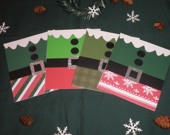 Elf Christmas Suit Handmade Greeting Card Set, Santa's Christmas Elves Theme Blank Christmas Cards,Christmas Elf Shape Handmade Holiday Card