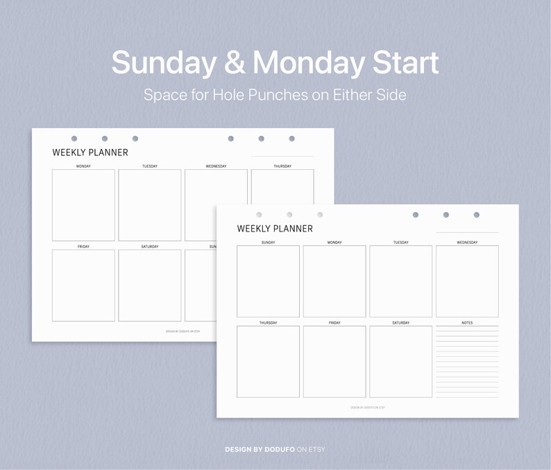 Weekly Planner Printable PDF Sunday &amp; Monday Landscape | Etsy