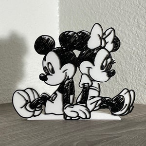 Mickey and Minnie Sitting Sketch Standing Decoration 3d Printed