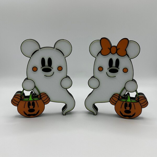 Mickey or Minnie Trick or Treating Ghost Halloween Tiered Tray or Shelf Decorations 3d Printed