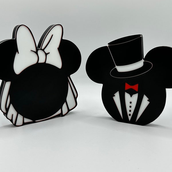 Mickey or  Minnie Ear Bride & Groom Decorations 3d Printed