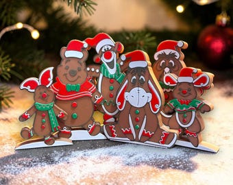 Winnie the Pooh & Friends Santa Themed Gingerbread Cookie Decorations 3d Printed