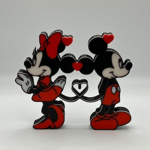 Mickey and Minnie Mouse Heart Tail Valentine&#39;s Day Standing Decoration 3d Printed