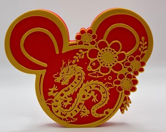Lunar New Year Mickey Ear 2024 Year of the Dragon Decoration 3d Printed