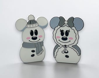 Mickey and Minnie Silver Snowman Decorations 3d Printed