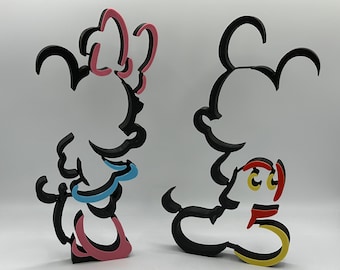 Mickey or Minnie Silhouette Line Standing Decorations 3d Printed
