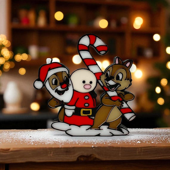 Chip N Dale With Santa Candle Decoration 3d Printed - Etsy