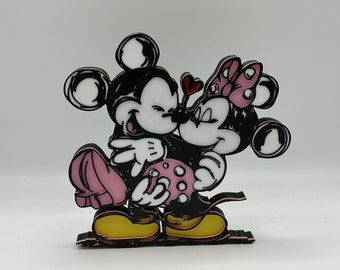 Disney Inspired Mickey and Minnie Pure Love Sketch Standing Decoration - Handmade Fan Art - 3D Printed in 5 Colorful PLA Plastics