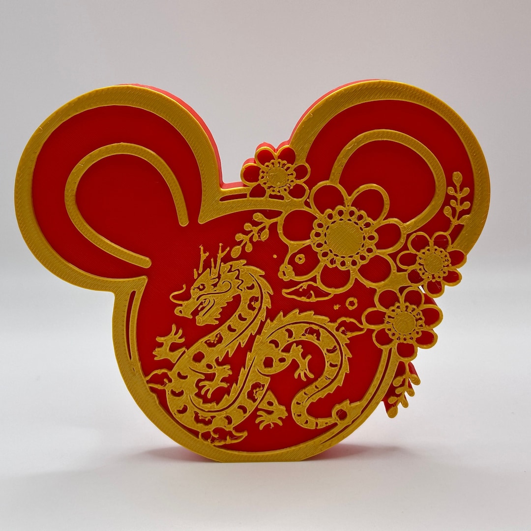 Lunar New Year Mickey Ear 2024 Year of the Dragon Decoration 3d Printed