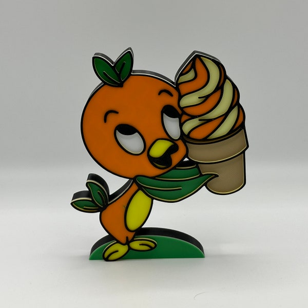 Orange Bird with Ice Cream Cone Standing Decoration 3d Printed