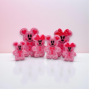 Mickey & Minnie Valentine's Day Pink Gingerbread Decorations 3d Printed