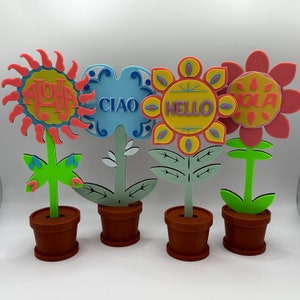 It's a Small World Inspired Hello Flower Standing Decorations 3d Printed