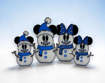 Mickey Mouse Hanukkah Snowman Family Decorations 3d Printed