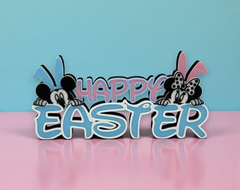 Mickey and Minnie Happy Easter Standing Sign Decoration 3d Printed