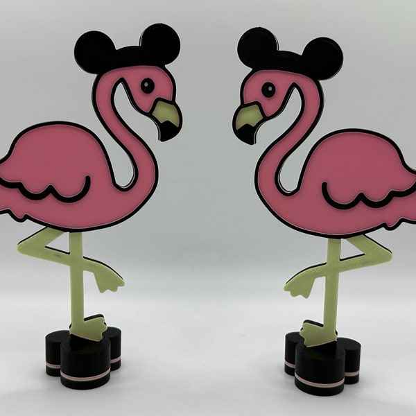 Pink Flamingo with Mickey Mouse Ears Standing Decoration 3d Printed