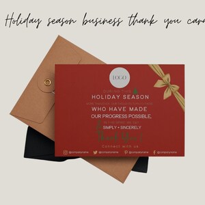 CHRISTMAS Red Green Gold Business Thank You Card - Christmas Business Insert card Template - Editable Card