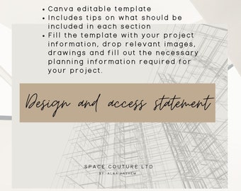 Design and access statement Template/ Design Statement/Architect/ Interior Design/ Editable Template/ Canva/ Planning Permission Template