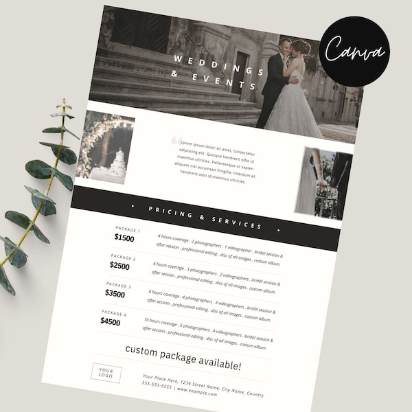 Minimalist Pricing Guide, Photographer Pricing Template, Photo Sessions Price List, Photography Packages, Wedding Pricing Guide, Canva