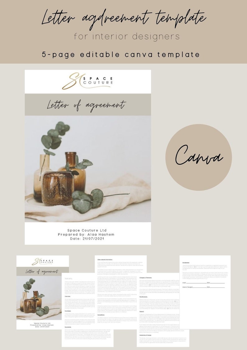 Interior Design Letter Of Agreement Editable Template Etsy India
