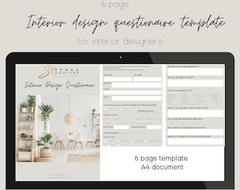 Klantvragenlijst Canva-sjabloon, klantintro, vragenlijst, interieurontwerper klant, klant interieur