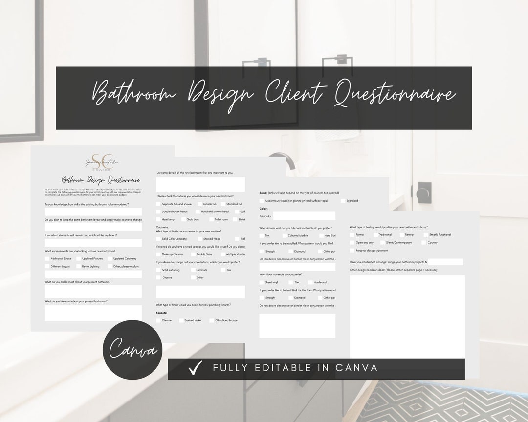 Bathroom Design Client Questionnaire Interior Design Design Etsy