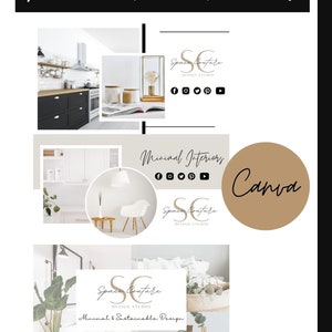 3 Facebook Cover  Templates for Interior Design, Banner Photo Header, Canva Interior Design Marketing Graphics, Editable Branding