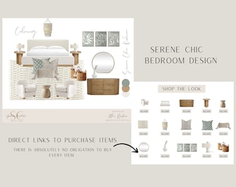 Online Interior Design|Design Service|e-design|Interior Design|Virtual Design|Serene Chic Bedoom|Design|Shop The Look|Instant Download