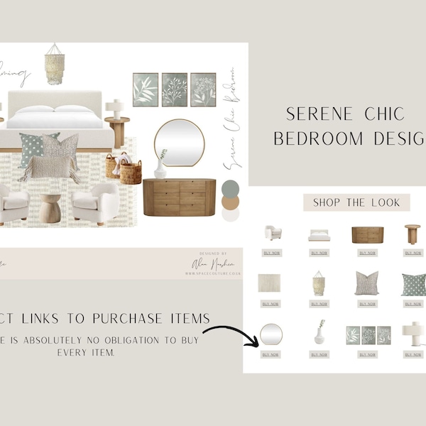 Online Interior Design|Design Service|e-design|Interior Design|Virtual Design|Serene Chic Bedoom|Design|Shop The Look|Instant Download