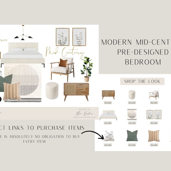 Online Interior Design|Design Service|e-design|Interior Design|Virtual Design|Modern|Midcentury Bedroom|Moodboard|Instant Download