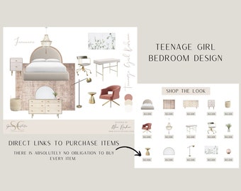 Online Interior Design|Design Service|e-design|Interior Design|Virtual Design|Teenage Girl Bedoom|Design|Shop The Look|Instant Download