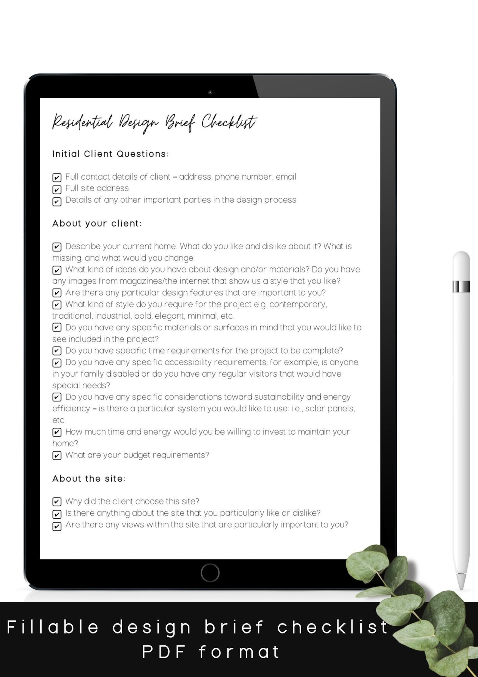 Interior Design Brief Checklist/ Architectural Brief/ Design Brief ...