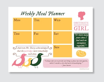 Jane Austen Meal Planner: Pride & Prejudice Weekly Menu Plan Food Notepad. Funny Unique Regency Era Mr. Darcy Literary Gift For Her