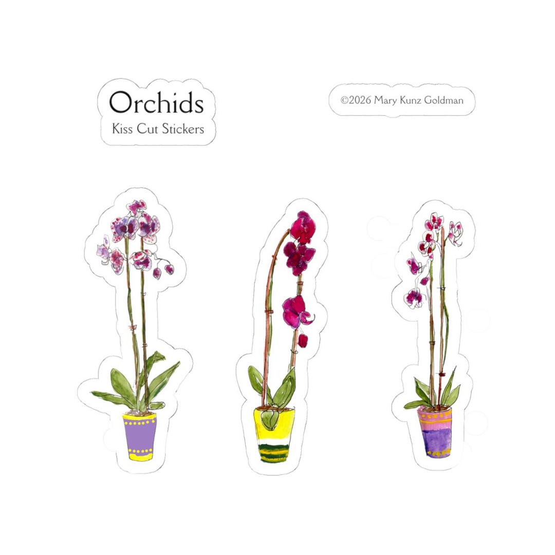 Orchid Sticker Watercolor Potted Orchid Stickers | Botanical Art Decals | Original Art ...