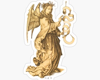 Angel Gabriel Sticker: Renaissance Engraving, Indoor/Outdoor Vinyl