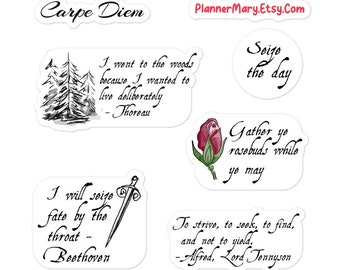 Carpe Diem Sticker Sheet: Hand-Illustrated Vinyl Decals, Dark Academia Style