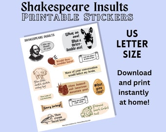Shakespeare-beledigingsstickers: grappige literaire citaten (afdrukbaar in US Letter-formaat)
