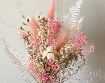 Petite Mini Pink And White Dried Flower Bouquet, Small Dry Floral Bunny Tails, Everlasting Dry Flowers, Cute Present, Birthday Gift For Her