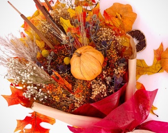 Autumn Dry Flowers Fall Bouquet, Everlasting Arrangement, Friendsgiving Colorful Holiday Season 2021, Beautiful Thanksgiving, Home and Decor