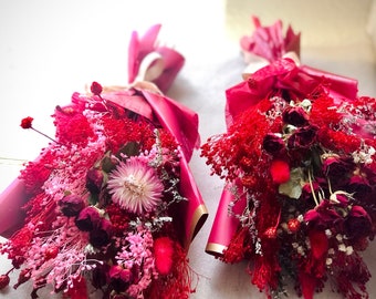 Beautiful Dried Flowers Bouquet, Red and Pink Dry Everlasting Floral Arrangement, Centerpiece, Home and Living, Office Desk Decor,